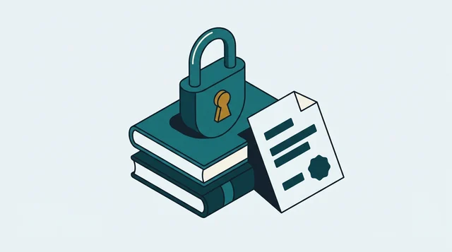 قفل مغلق على كتابين وورقة مختومة مسنّدة إليهما